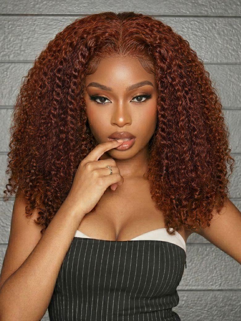 UNice 7x5 Bye-Bye Knots™ Wig Glueless Lace Sunset Jerry Curly for Reddish Brown Drawstring Wig With Bleached Knots