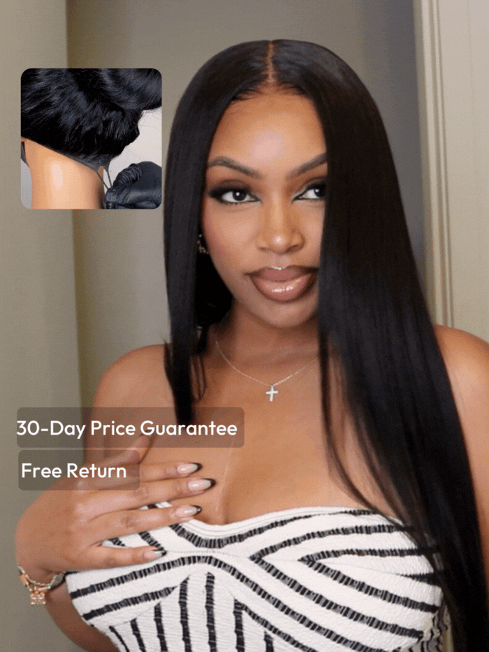 [From 24''] UNice 7x5 Glueless Lace Natural Black Yaki Straight Bye Bye Knots Wig 150% Density