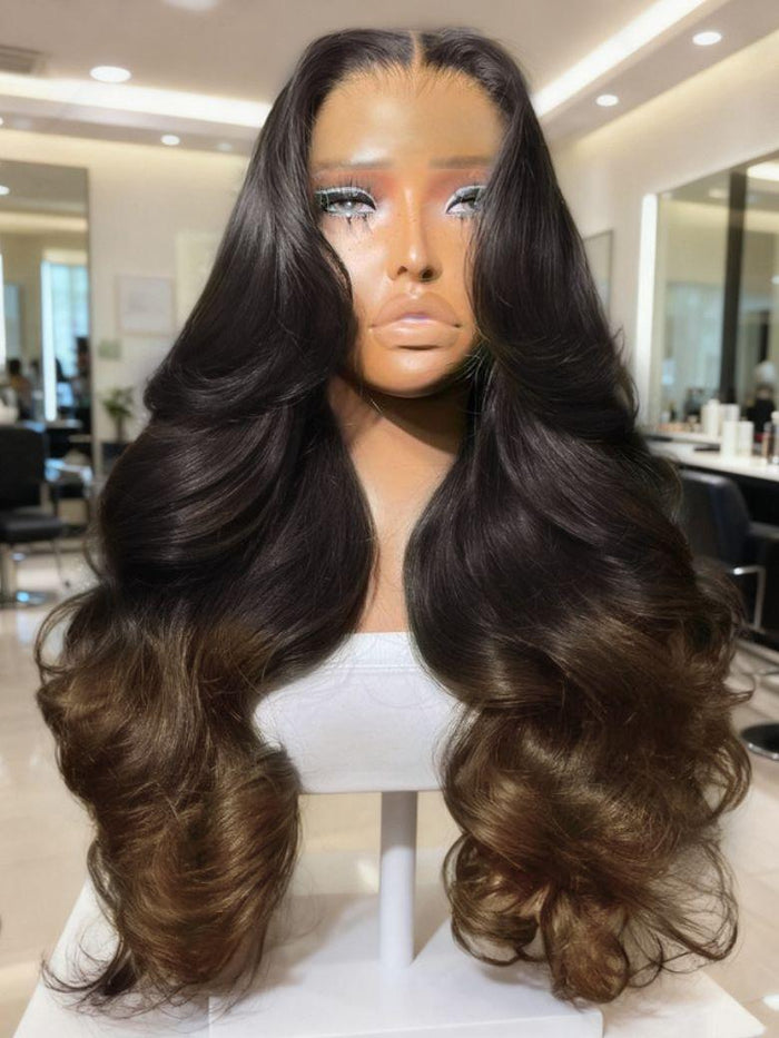 Real Glueless 13x4 Pre-Everything™ Lace Frontal Chestnut Brown Ombre Loose Wave Drawstring Wig with Face Framing Layers