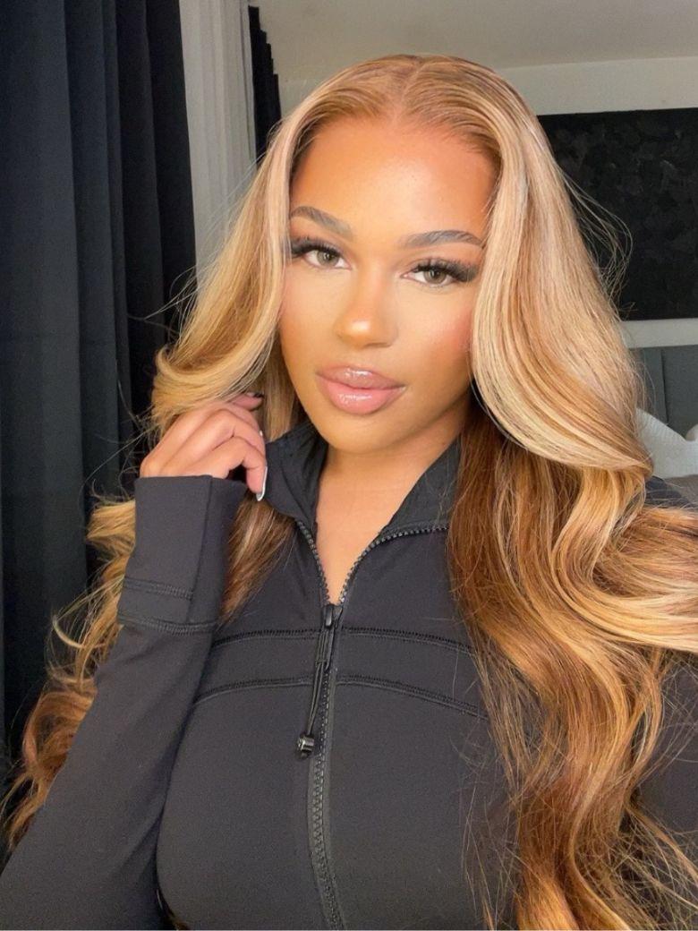 UNice 13x4 Pre-Everything™ Lace Frontal Honey Blonde Highlights Fluffy Loose Wave Curtain Bangs Wig