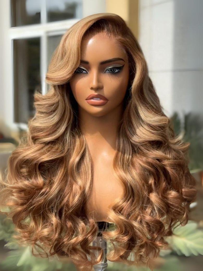 7x5 Glueless Lace Bye-Bye Knots Wig Pre-Cut Honey Blonde Body Wave Wig