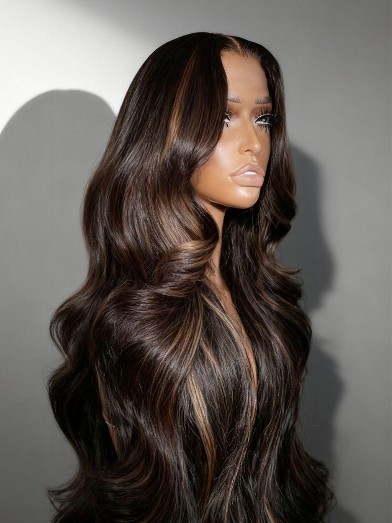 UNice 13x4 Pre-Everything™ Lace Frontal Brown With Caramel Highlights Yaki Loose Wave Drawstring Wig