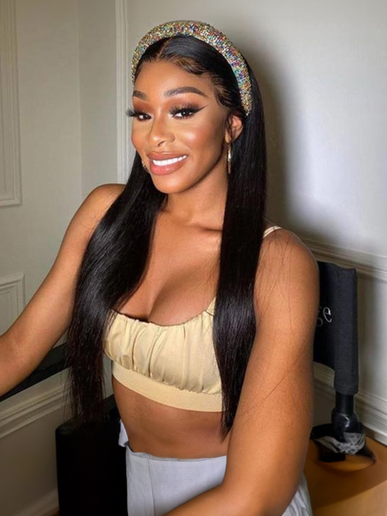 Unice Straight Human Hair Wig Glueless Wig Virgin Hair Beginner Friendly Machine Made Headband Wig 150% Density