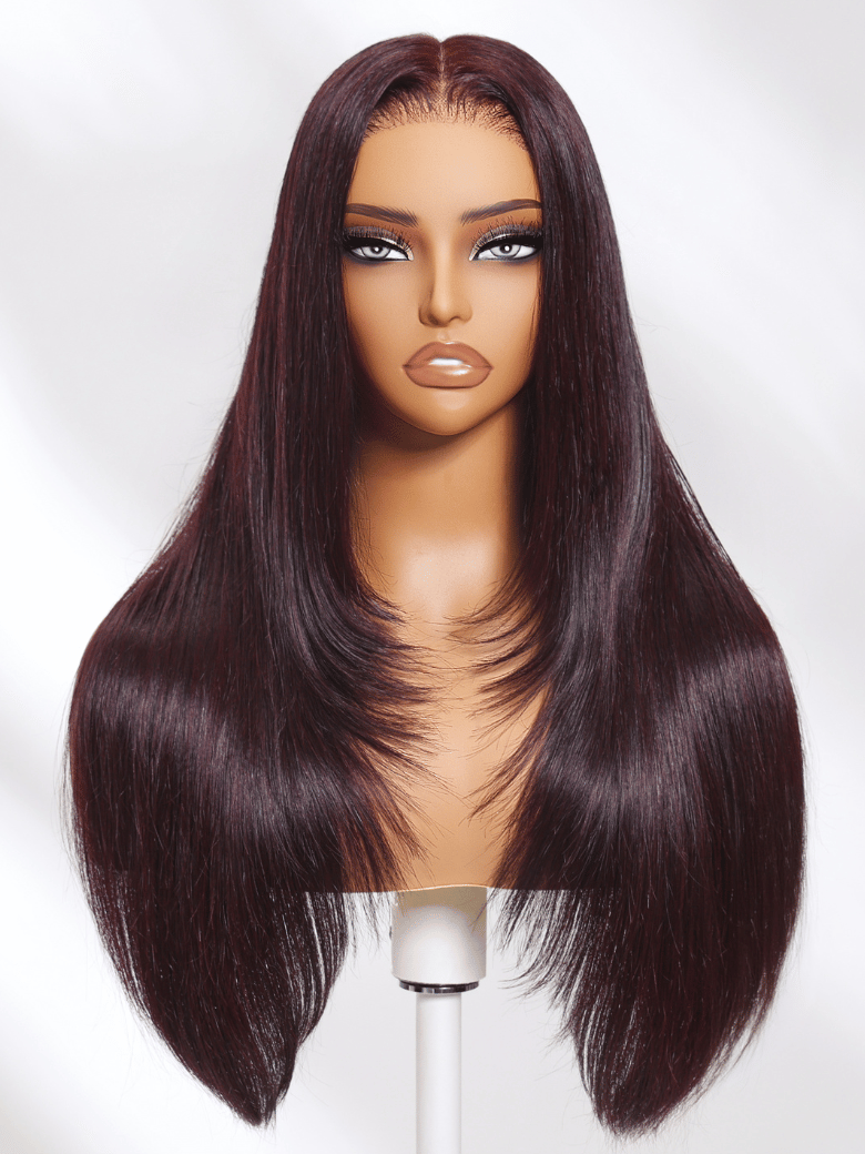 13x4 Lace Frontal Black Cherry Layered Straight Pre-Everything Wig 150% Bouncy Density