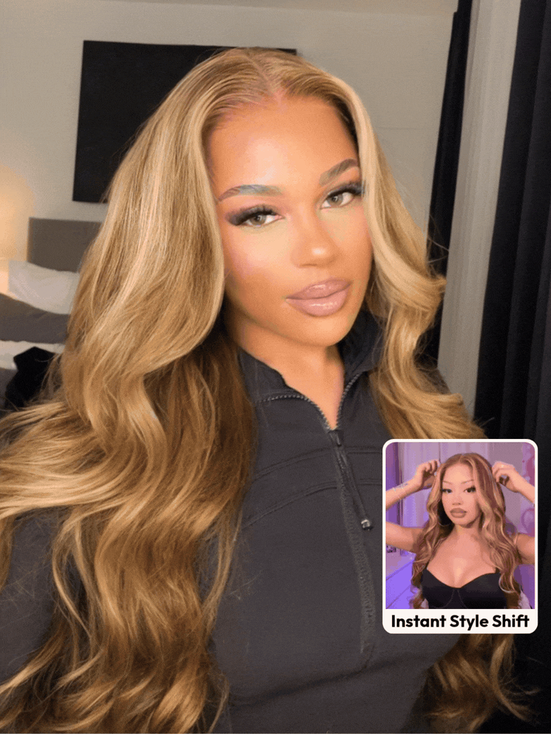 UNice Bye-Bye Knots Wig Pre-Cut 7x5 Glueless Lace & 13x4 Pre Everything Honey Blonde Body Wave Wig With Bleached Clean Knots