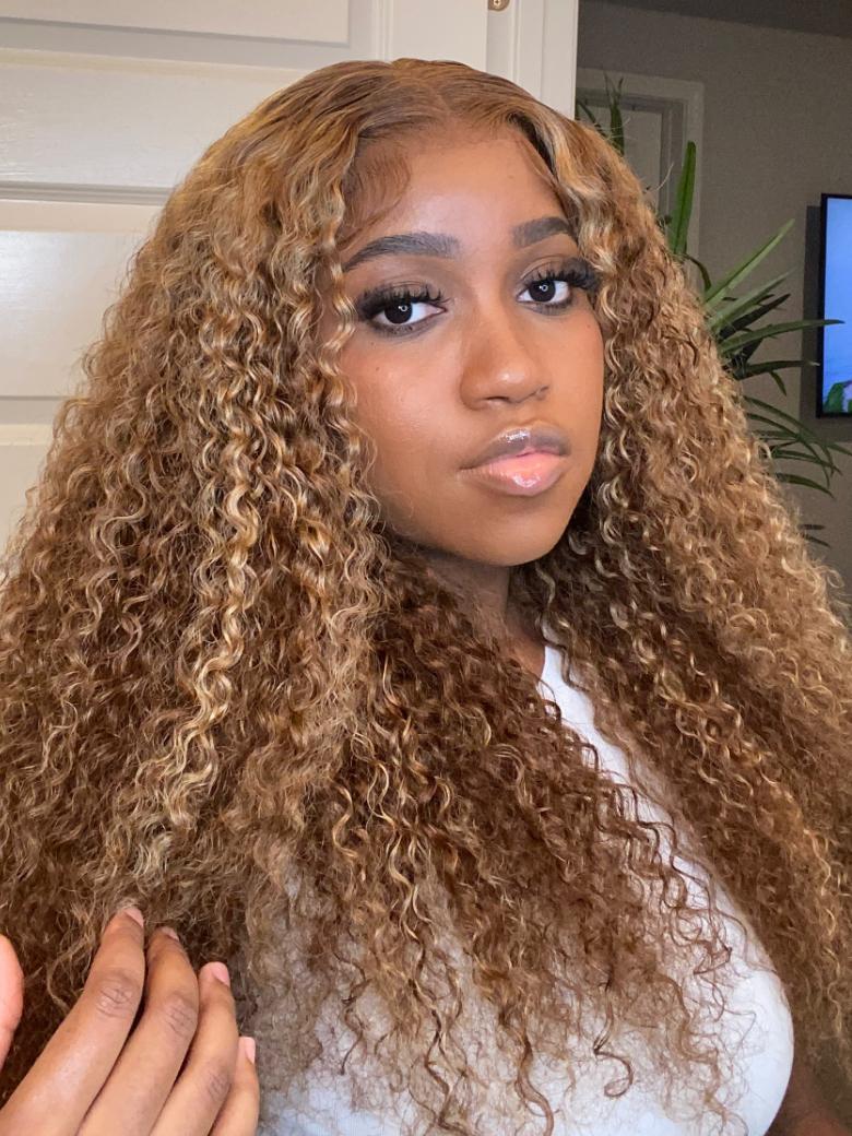 UNice Real Ear To Ear Super Secure 13x4 Lace Frontal Honey Blonde Highlights Jerry Curly Pre-Everything Wig