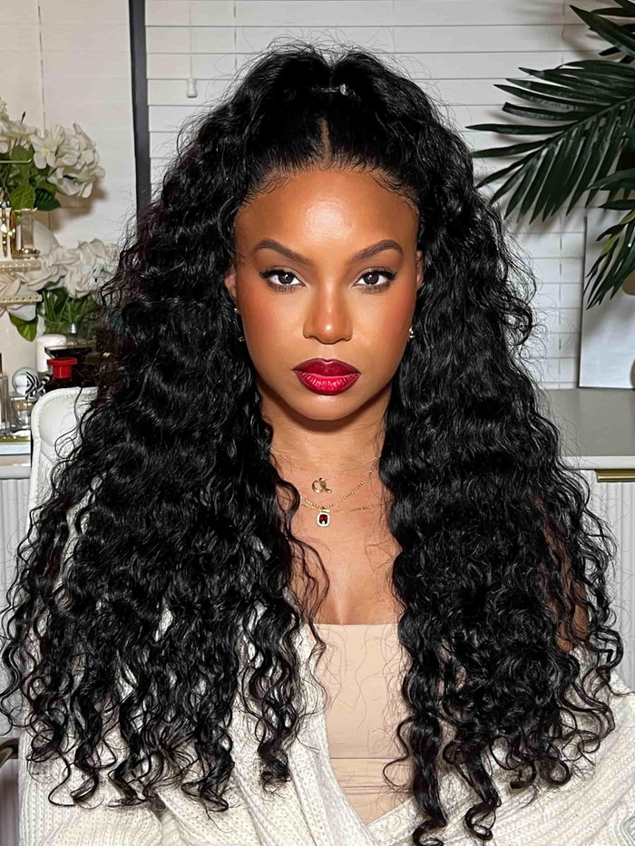 UNice 7x5 Bye-Bye Slip™ Wig Black Water Wave Flexible Mesh Cap Wig with Secure Silicone Strips and Drawstring