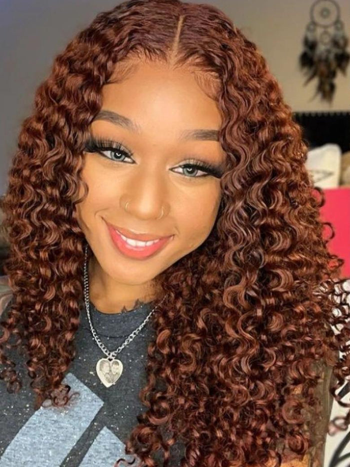 [From 20"] Pre Cut 6x4.5 Lace Red Brown Curly Wig Quick & Easy Glueless Wig With Breathable Cap 150% Density