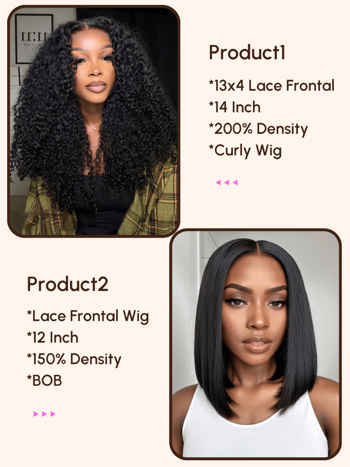 2 Wigs $149 for 13x4 Lace Front Wig and 12" Lace Front Bob Wig