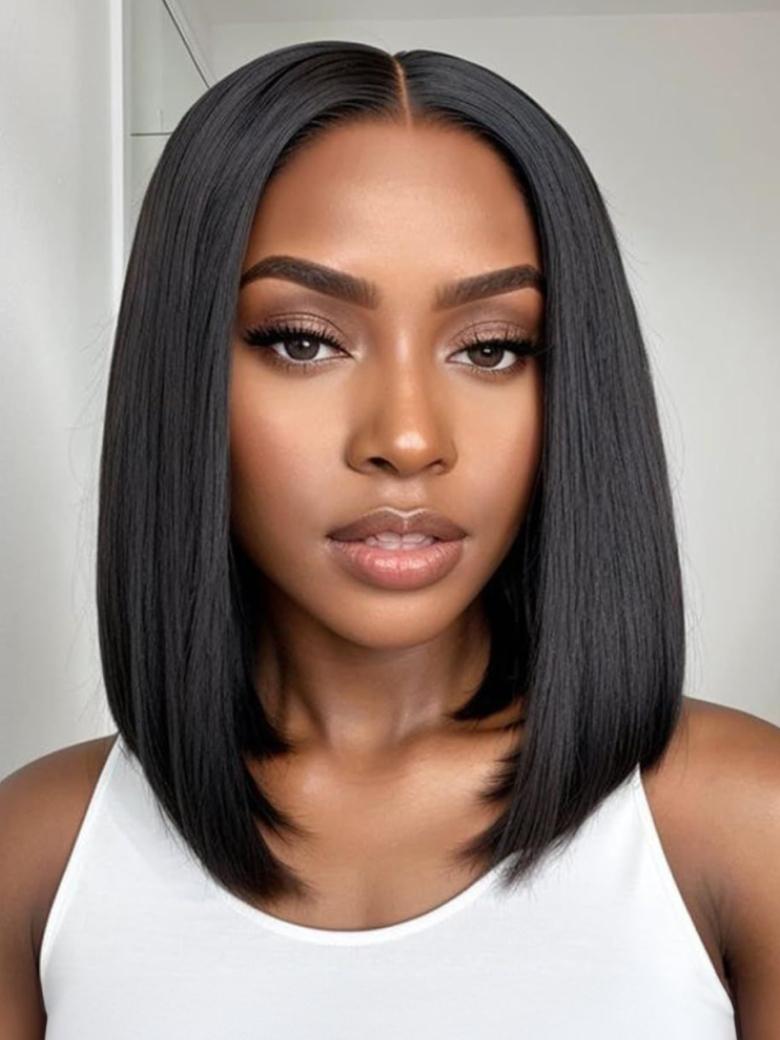 13x4 Lace Front Yaki Bob Wig With Invisible Drawstring Pre-Cut, Pre-Bleached & Summer-Ready