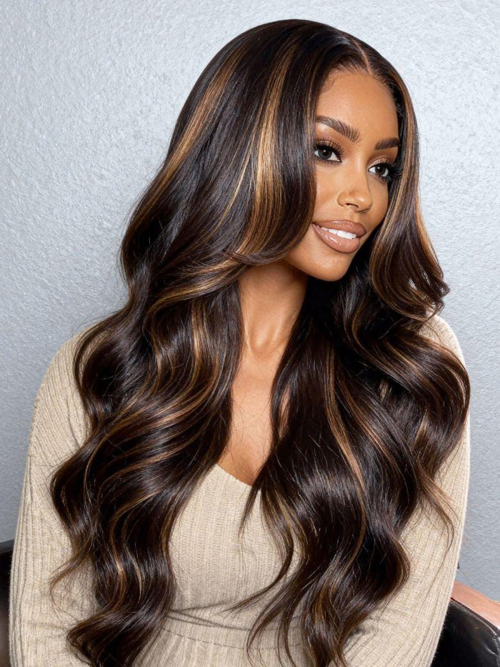 UNice 13x4 Pre-Everything™ Lace Front Wig Brown With Caramel Highlights Yaki Loose Wave Drawstring Wig