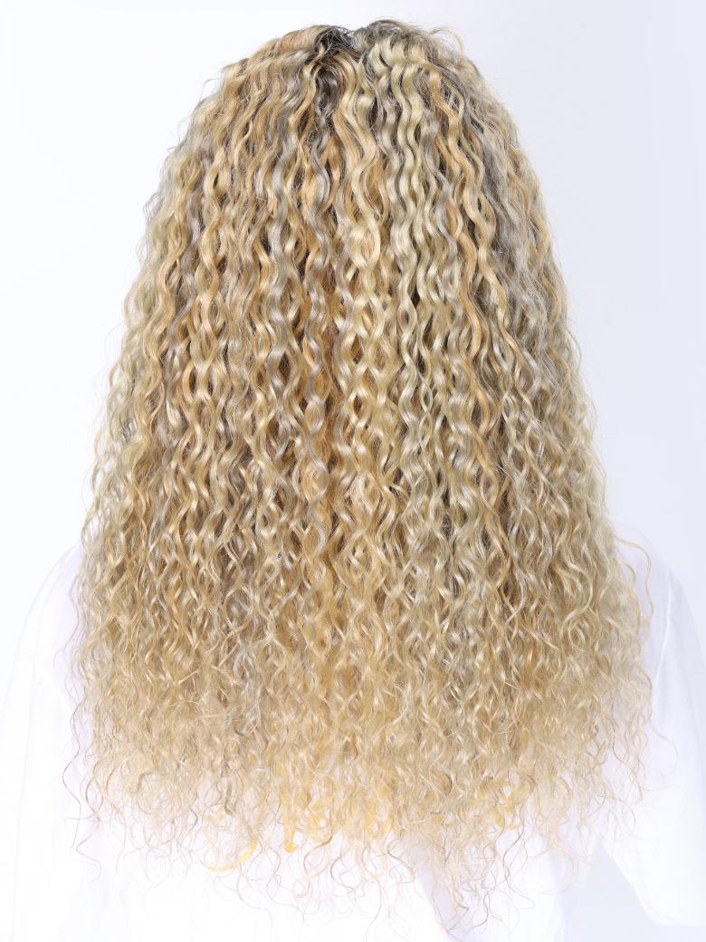 13x4 Lace Front Glossy Blonde With Silver Highlight Water Wave Wig
