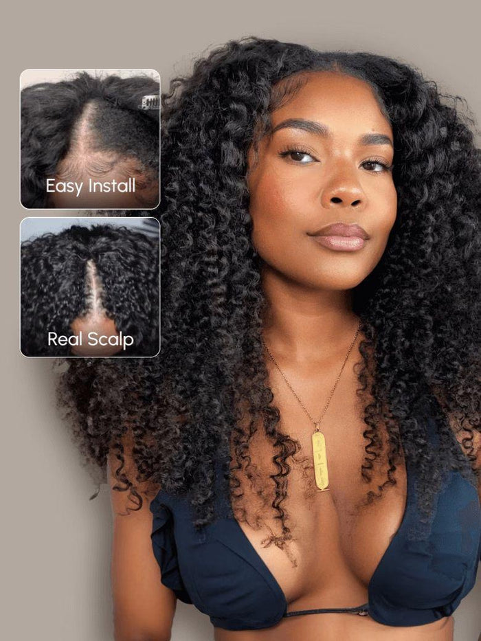 EasiContour Glueless V Part Kinky Curly Wig Protective Style Human Hair Wig 150% Density VIP LIMITED