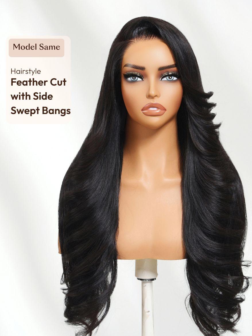 UNice Feather Cut with Side Swept Bangs13x4 Pre-Everything™ Lace Frontal Natural Black Drawstring Wig