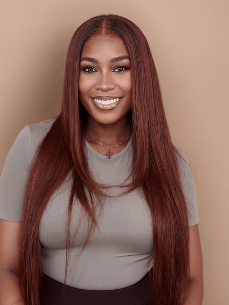 Ins Only 7x5 Bye Bye Knots Reddish Brown Kinky Curly & Straight & 13x4 Pre Everything Loose Wave With Wispy Bang Bleached Knots Wig