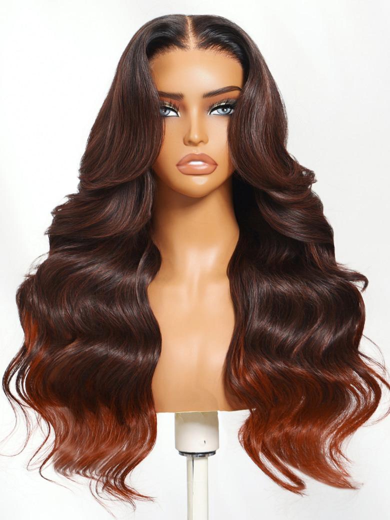 UNice 13x4 Pre-Everything™ Lace Frontal Brown to Red Ombre Loose Wave Wig With Face Framing Layers