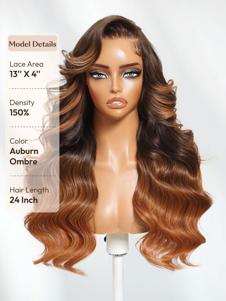 UNice 13x4 Pre-Everything™ Lace Frontal Auburn Ombre Loose Wave Drawstring Wig With Face Framing Layers