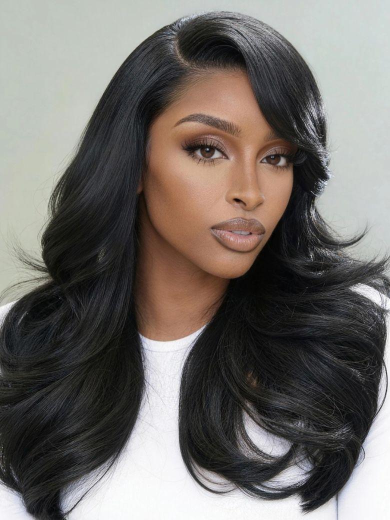 UNice Feather Cut with Side Swept Bangs13x4 Pre-Everything™ Lace Frontal Natural Black Drawstring Wig