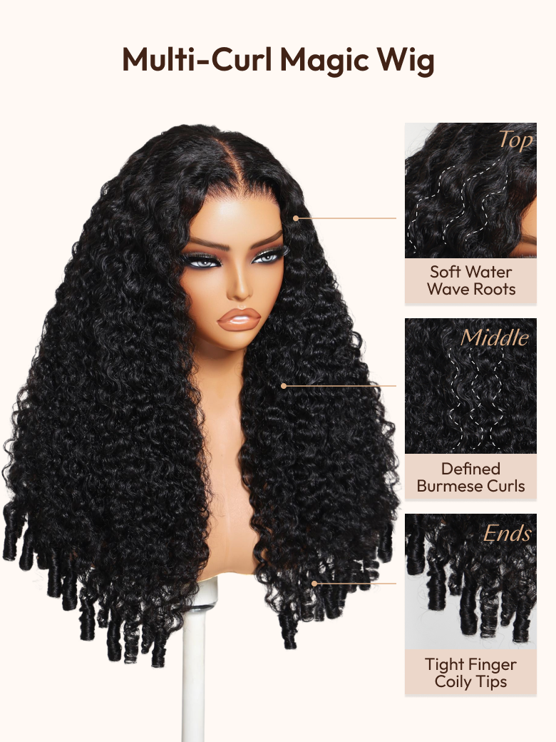 UNice 13x4 Pre-Everything™ Lace Frontal Natural Black Burmese Curly Wig with Finger Coily Ends