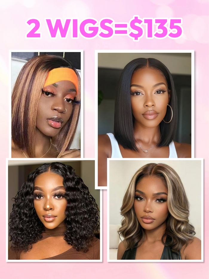 2 Wigs $135 | For 13x4 Pre Everything 14" With Drawstring And 10" Bob Wigs