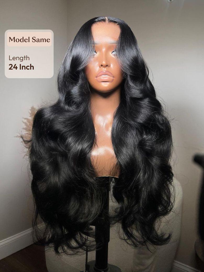 UNice 13x6  Invisible Lace & 13x4 Pre-Everything™ Lace Frontal Body Wave Black Wig With Invisi Drawstring
