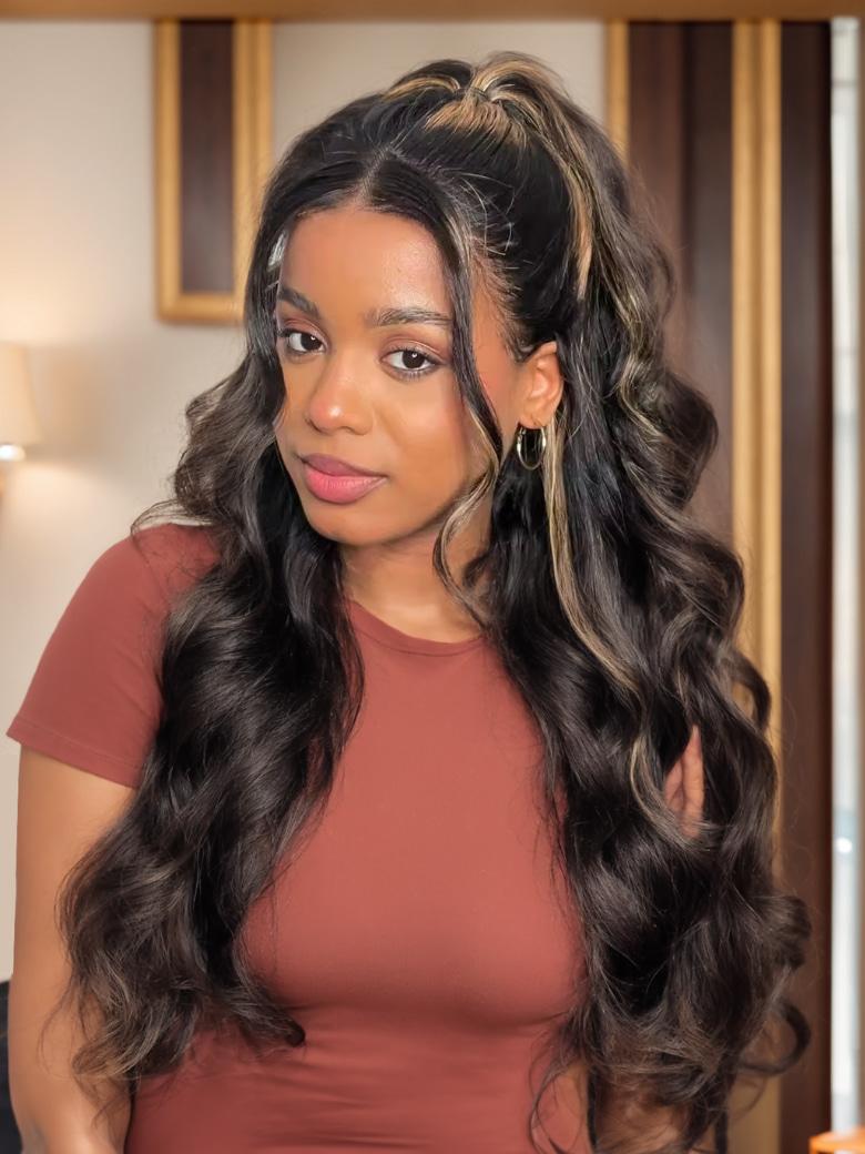 UNice 13x4 Lace Front Wig Black With Blonde Highlights Body Wave & Honey Blonde Water Wave Wig