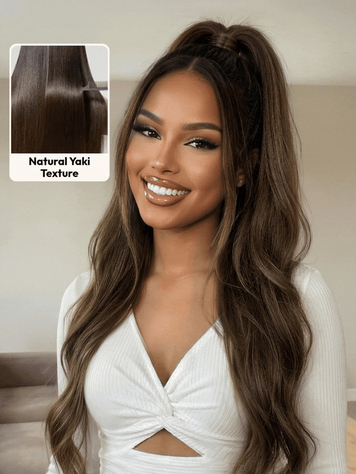 13x4 Pre Everything Glueless Lace Black to Chestnut Brown Ombre Yaki Straight Wig With Invisi Drawstring