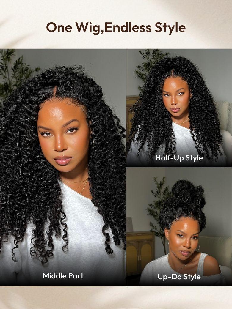 UNice Glueless 7x5 Burmese Curly Wig with Finger Coily Ends 100% Human Hair Black to Chestnut Brown Ombre Bye-Bye Knots™ 7x5 Lace Drawstring Wig