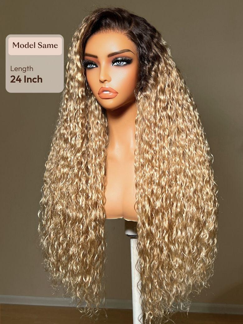 UNice 13x4 Bye Bye Slip™ Lace Frontal Light Blonde With Dark Roots Glueless Water Wave Side Part Wig with Invisi Drawstring