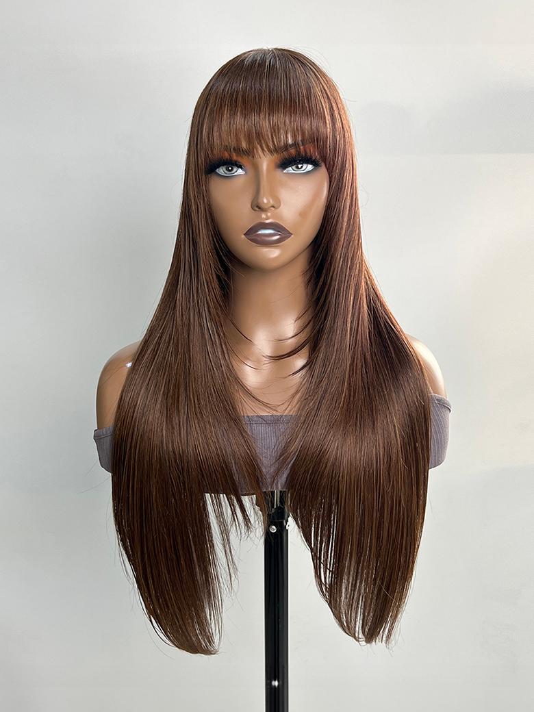 UNice Layer Cut Mocha Medium Brown Glueless Beginner Friendly Straight Wig With Bangs