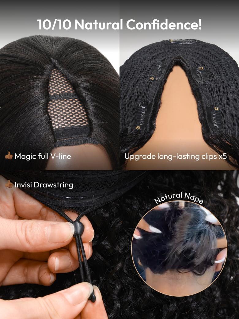 EasiContour Glueless V Part Kinky Curly Wig Protective Style Human Hair Wig 150% Density