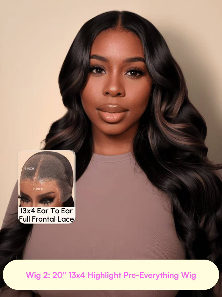 20''= $79 ByeBye Knots 7x5 Glueless Lace Body Wave Wig & 13x4 Pre-Everything Lace Highlight Body Wave Wig