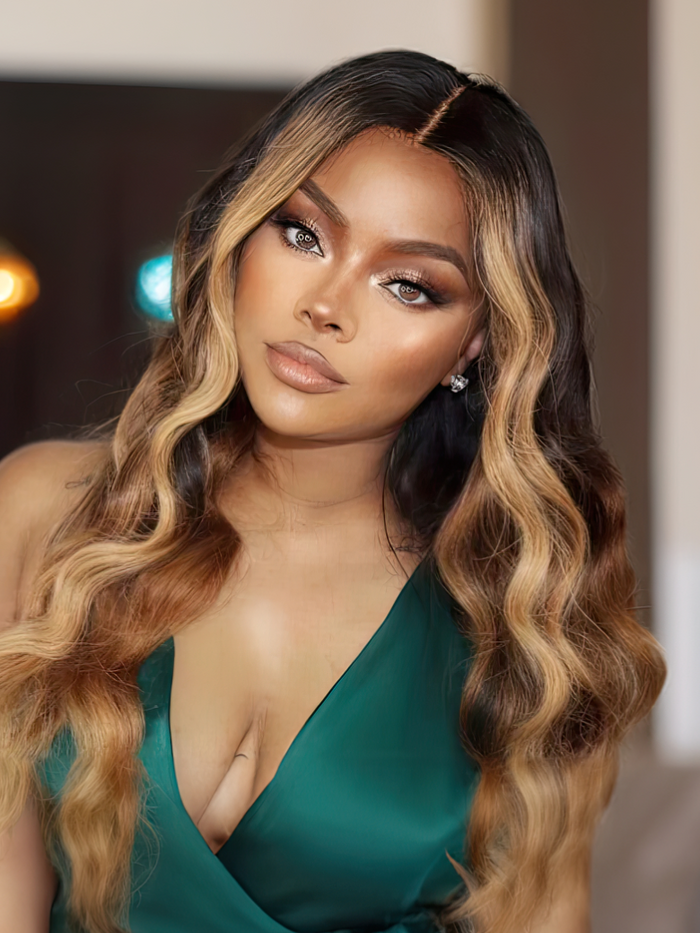 18" 13X4 Pre Everything Plum Wine Red/Golden Blonde Highlights/Burgundy Highlight Wigs 150%-180% Density