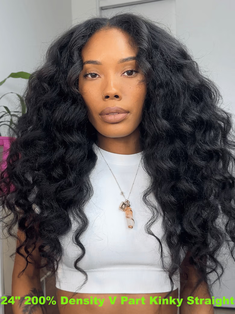 UNice 13x4 Finger Coil Wig & Beginner Friendly Kinky Straight V Part 200% Density Glueless Natural Black Wig