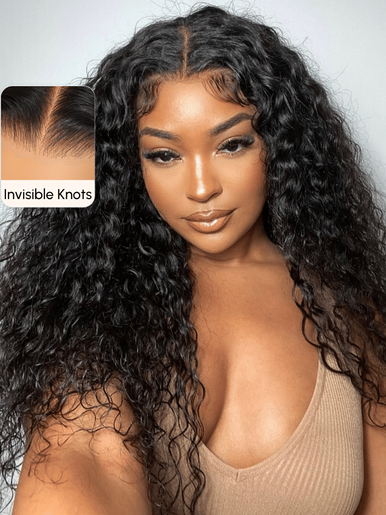 7x5 Bye Bye Knots Wig Quick Install Lace Water Wave Invisible Knots Lace Wig 150% Bouncy Density
