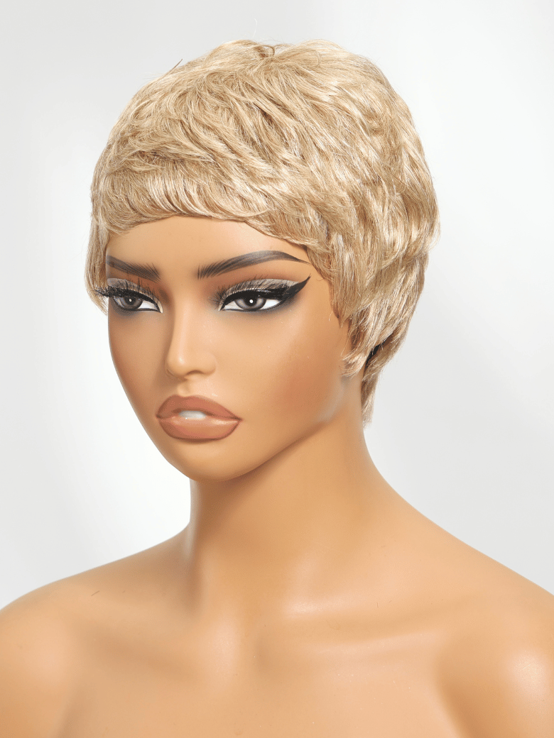 UNice Short Pixie Cut Sandy Blonde Human Hair Glueless Wig