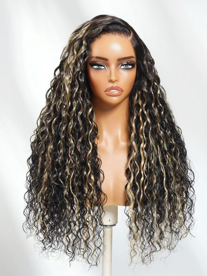 UNice 13x4 Pre-Everything™ Lace Frontal Black With Light Blonde Highlights Water Wave Glueless Drawstring Wig