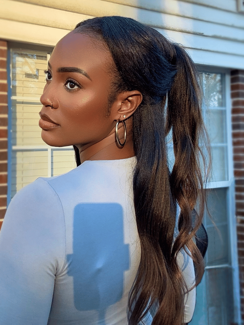 UNice EasiContour™ V Part Black to Chestnut Brown Ombre Yaki Wig With Invisi Drawstring