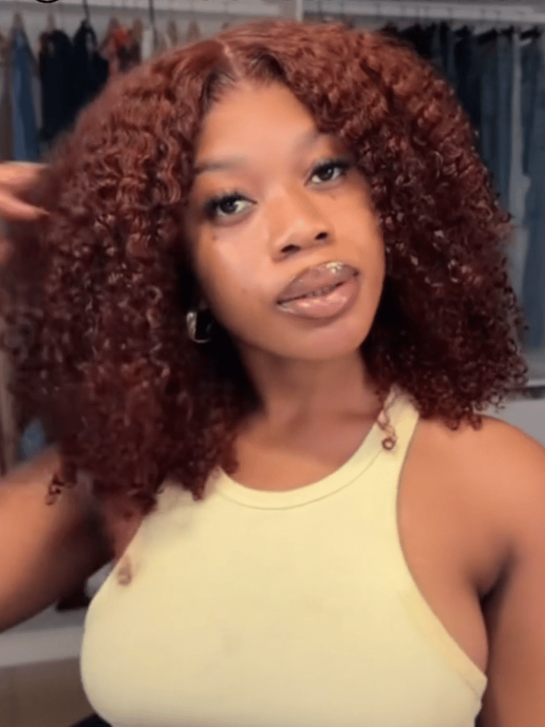 7x5 Bye-Bye Knots™ Wig Glueless Lace Jerry Curly & Afro Kinky Curly Reddish Brown Drawstring Wig With Bleached Knots