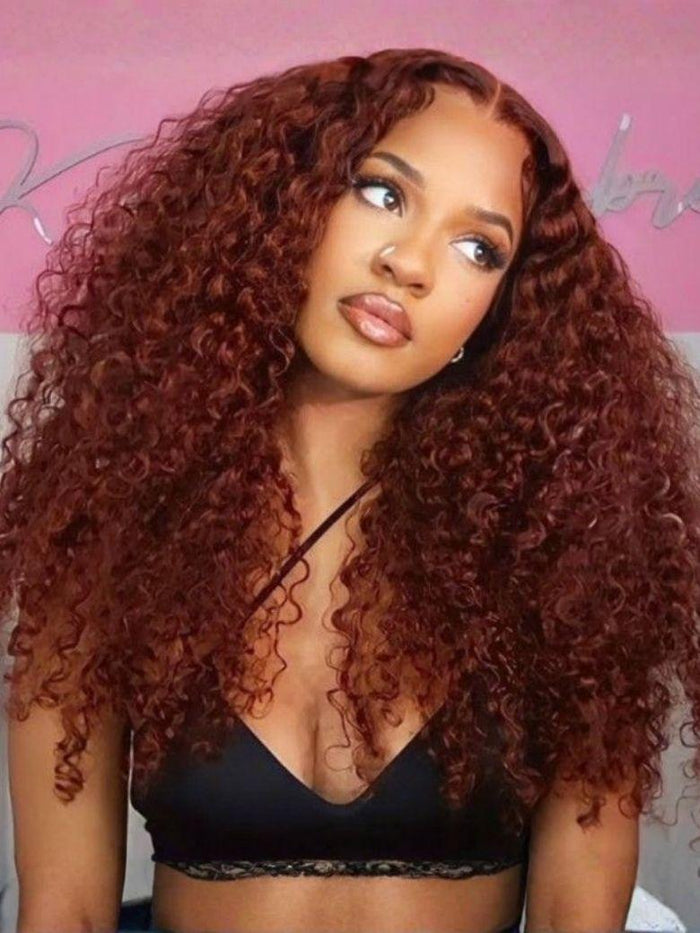 [24"=$99 | 180% Density] 13x4 Pre Everything Wig Reddish Brown Kinky Curly Bleached Knots