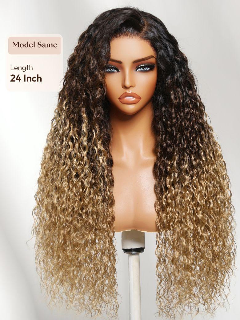 UNice Bye-Bye Knots™ 7x5 Lace Black to Brown to Blonde Ombre Water Wave Wig with Invisi Drawstring