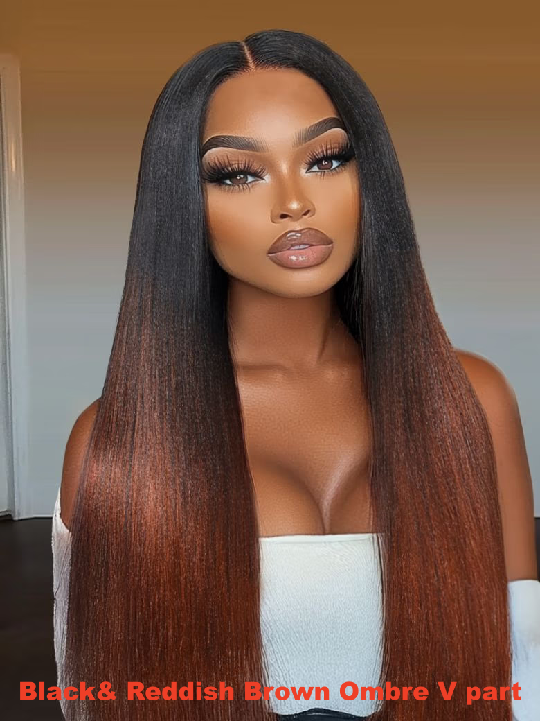 UNice EasiContour™ V Part Black to Reddish Brown Ombre Yaki Straight Wig