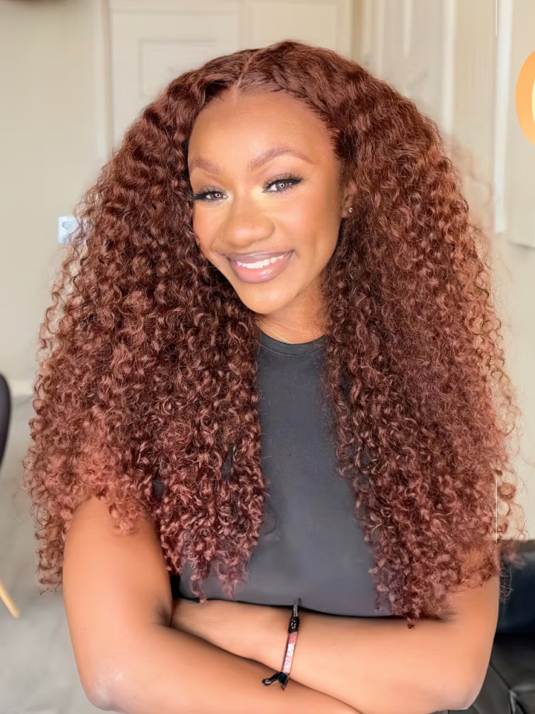 Pre-Everything 13x4 Lace Frontal Real Ear To Ear Super Secure Reddish Brown Jerry Curly Wig