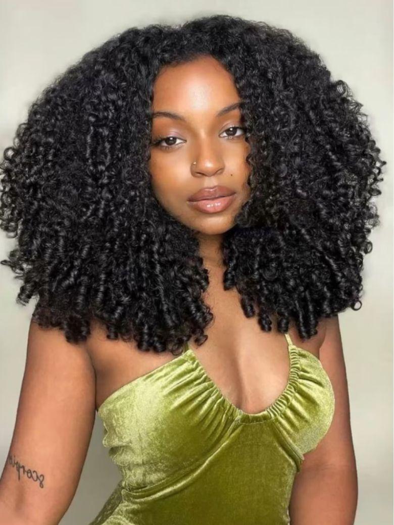 7x5 Lace Curly Premium Hair Wig With Finger Coil Ends Melty To Your Natural Hair 2 Styles In 1 Wig