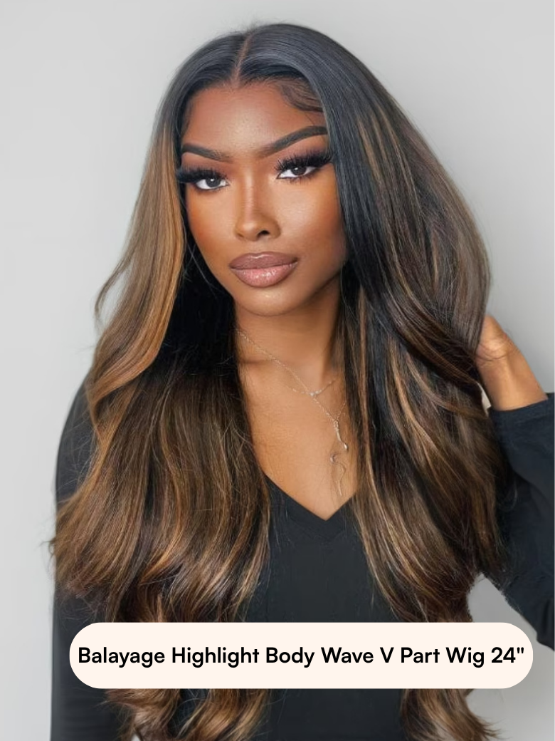 [$79=24"] All 180% Density Pre-Cut 6x4.5 Glueless Lace Honey Brown Highlights/ Reddish Brown/ Body Wave... Wig With Bleached Knots
