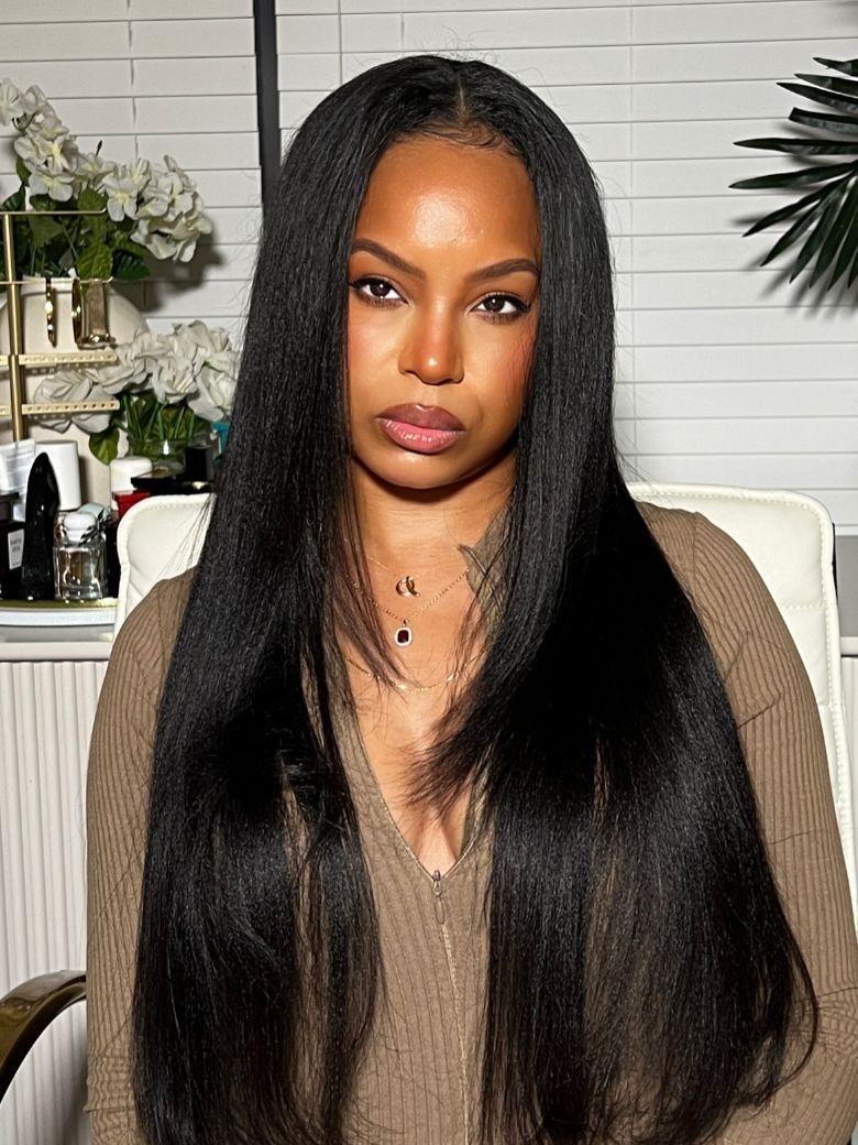 UNice EasiContour™ V Part Glueless Yaki Straight Wig With Invisi Drawstring 100% Human Hair 150% & 180% Density