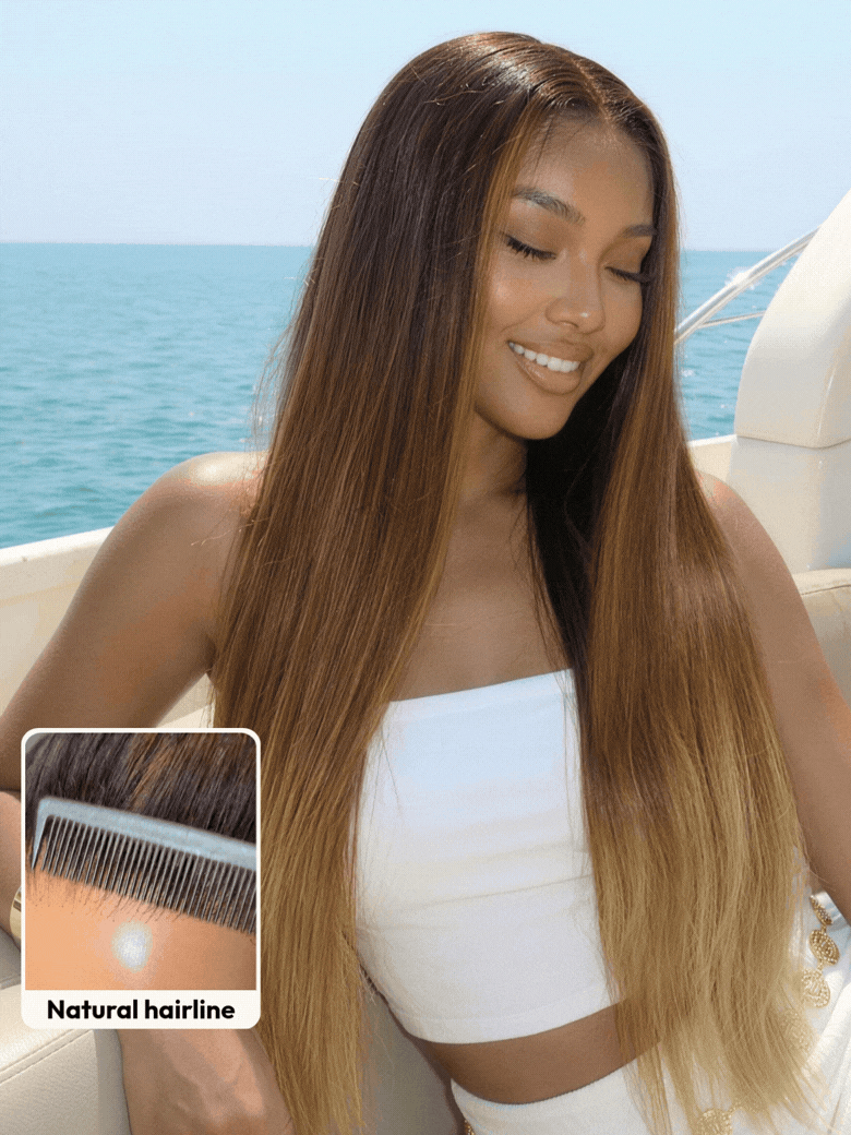 UNice 360 HD Lace Real Scalp™ Brown to Honey Blonde Ombre Silky Straight Wig with Dark Roots