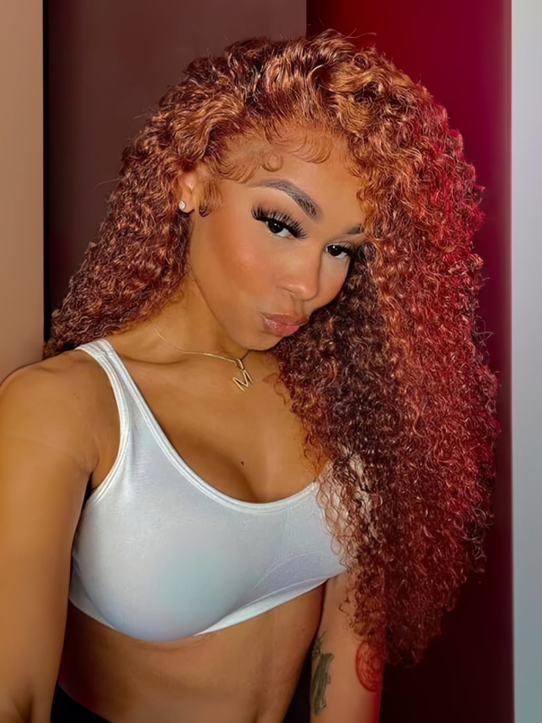 [From 18"] 13x4 Pre-everything Lace Front Wig Ginger Color Curly Human Hair Wig
