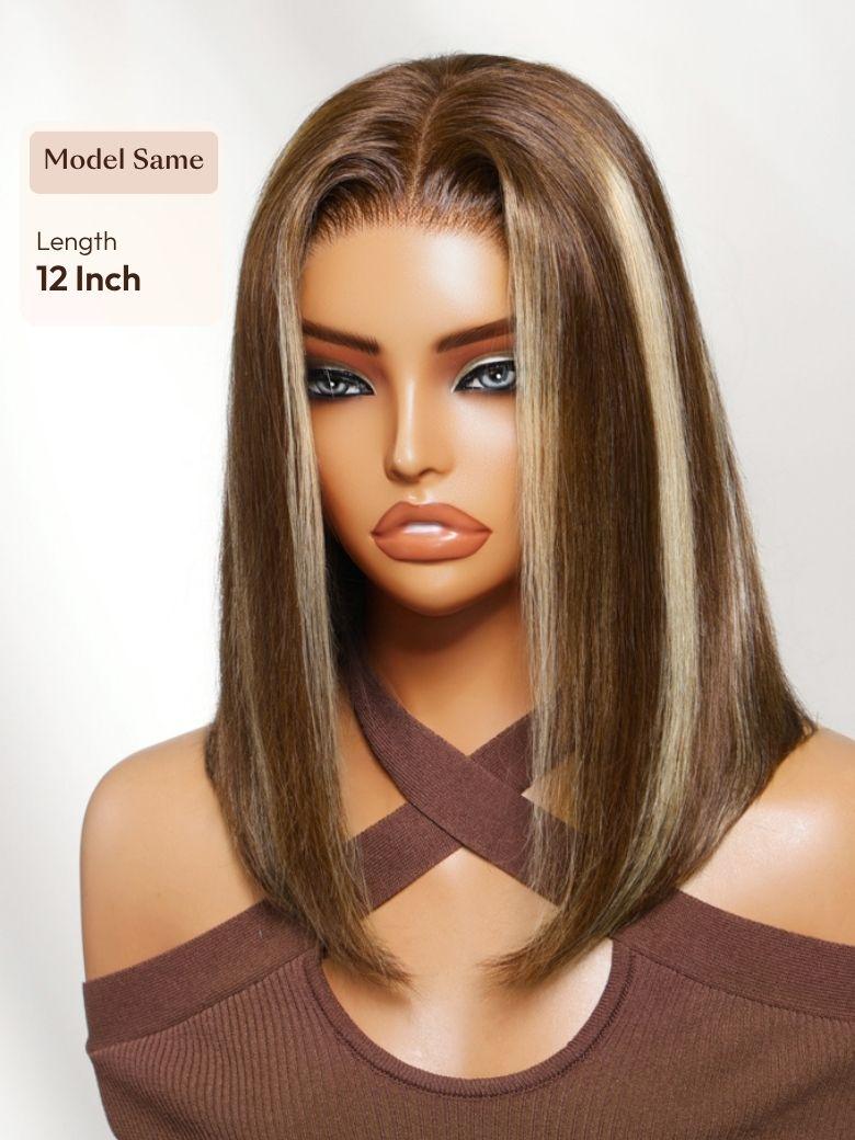 UNice 7x5 Bye Bye Slip™ Lace Chocolate Brown with Caramel Blonde Highlights Body Wave Wig with Side Part Bangs
