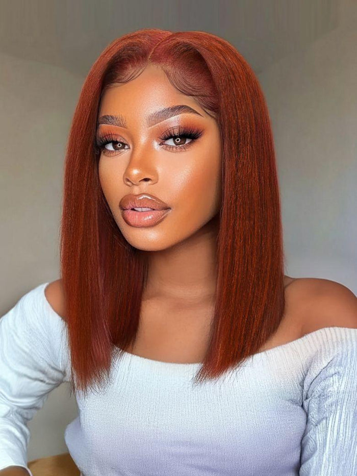 Limited $89 For UNice Bye-Bye Slip™ 7x5 Lace Reddish Brown Yaki Bob Wig